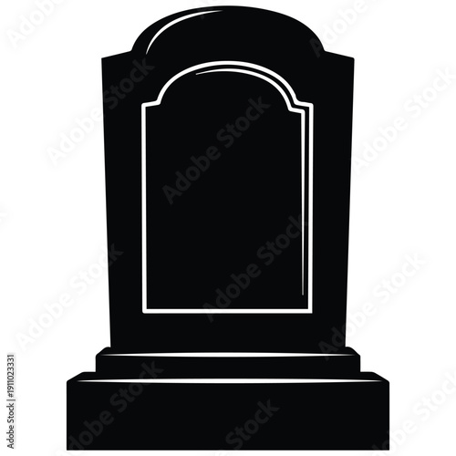 Simple black tombstone with white outline on white background