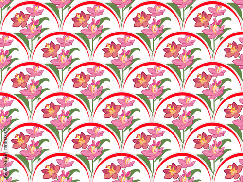 Thai Floral Seamless Pattern with Pink Orchid Flowers