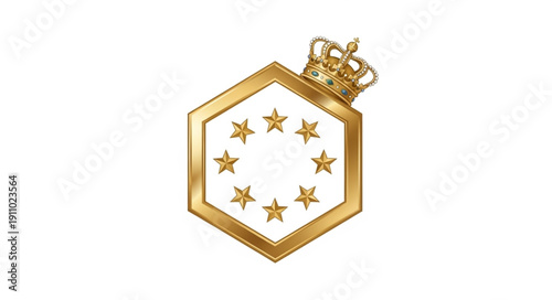 Gold Hexagon Badge with Stars Crown.