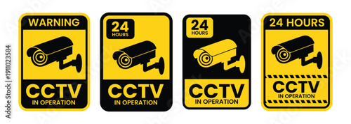 Security Camera CCTV Sign Logo Badge Icon Sticker Label Emblem Stamp Symbol Black Line Flat Vector Isolated Illustration – Security Camera for Street, Home and Building Surveillance Concept