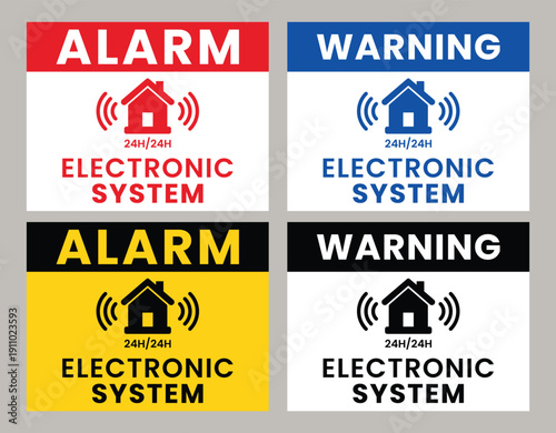 Electric Alarm System Sign Logo Badge Icon Sticker Label Emblem Stamp Symbol Black Line Flat Vector Isolated Illustration – Security and Safety Protection Concept
