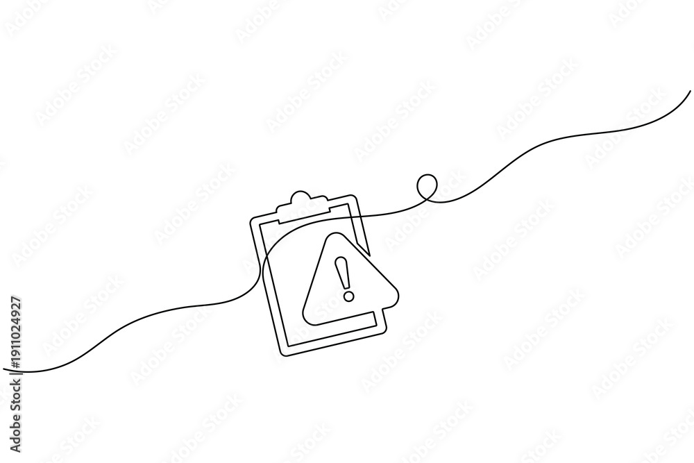 Obraz premium Clipboard with Warning Triangle Icon Continuous One Line Drawing Alert Caution Vector Illustration