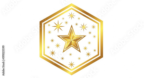 Gold Star Icon Hexagonal Shape.