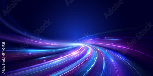 Futuristic digital technology background vector with flowing neon light trails and abstract data flow. Modern innovation concept with clean copy space for fintech, AI and business design.