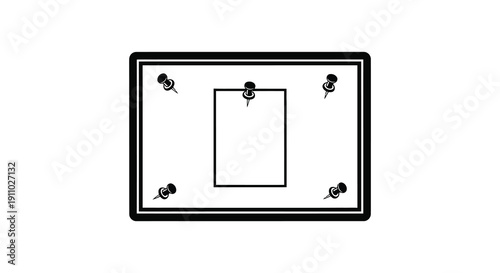 A black framed corkboard with pushpins featuring an empty rectangular space for notes or pictures high quality professional