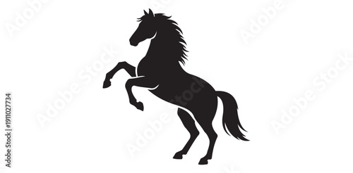 Dynamic black horse silhouette rearing Majestic equine power wild animal strength freedom emblem icon Vector art design