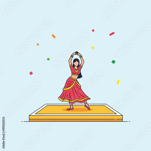 Joyful Dancer Celebration Vibrant Traditional Costume Festive Confetti Atmosphere