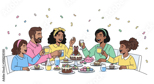 Joyful Family Celebration With Delicious Desserts And Festive Atmosphere