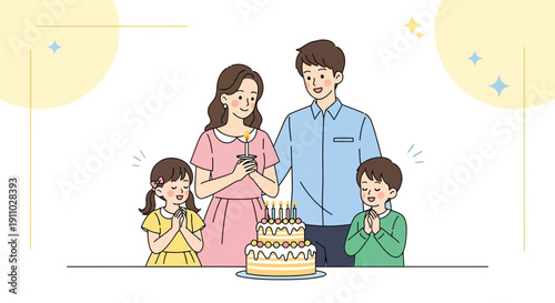Joyful Family Celebration With Birthday Cake And Candlelight