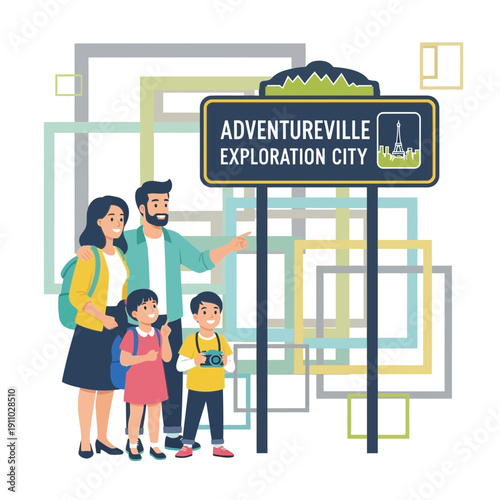 Joyful Family Embarks On Exciting Exploration City Adventure Together