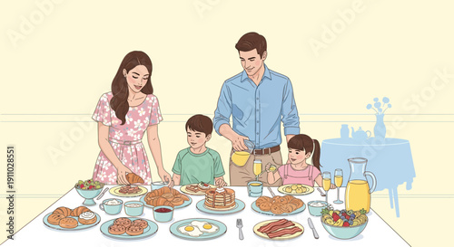 Joyful Family Enjoying a Wholesome Breakfast Gathering Together