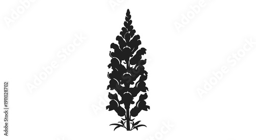 A stark black silhouette of a coniferous tree stands prominently against a clean white background high quality professional
