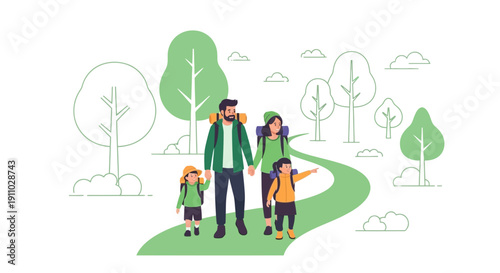 Joyful Family Hiking Adventure Scenic Nature Trail Exploration