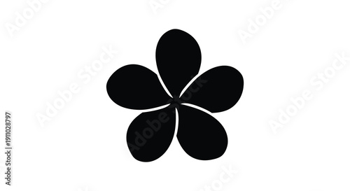 A simple graphic image depicts a black five petaled flower silhouette on a stark white background high quality professional