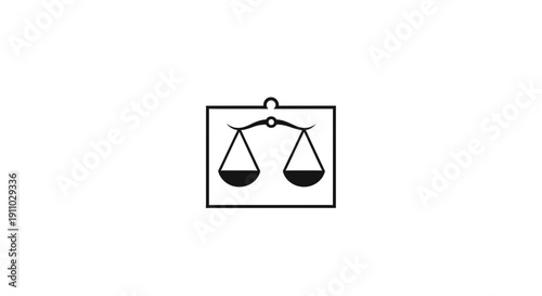 Minimalist Equilibrium Emblem Depicting Scales Inside a Rectangular Frame Isolated On White