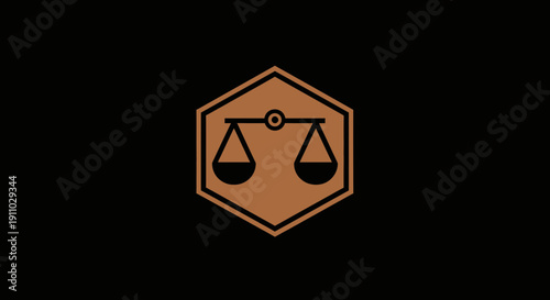 Minimalist Equilibrium Emblem Displaying Symbolic Justice on a Black Background Design
