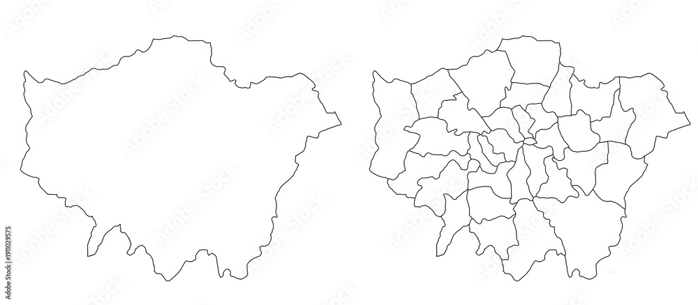 Fototapeta premium London administrative map, Greater London outline and borough state map set - illustration version