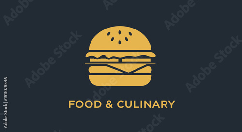 Minimalist Golden Burger Illustration With Food And Culinary Text On Dark Background