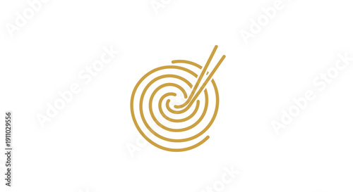 Minimalist Golden Noodles Bowl Symbol With Chopsticks Perfect For Menu Design