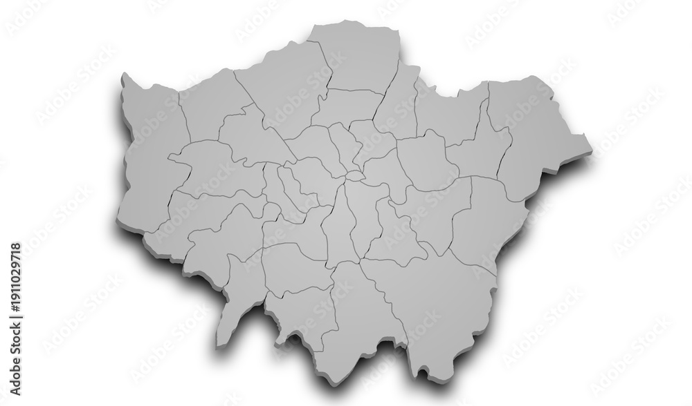 Obraz premium London Map. 3d Map of London borough with color. capital of England, UK, United Kingdom