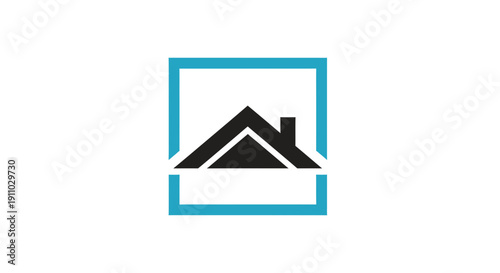 Minimalist House Icon Within a Blue Frame Representing Simple Real Estate Concepts