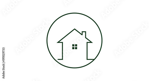 Minimalist House Icon Within a Circle Representing Real Estate Property and Home