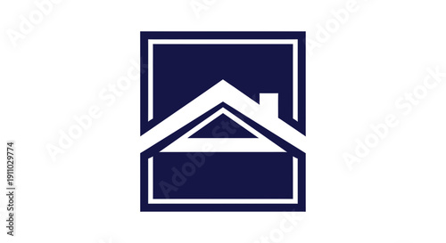Minimalist House Icon Within a Rectangular Framework Representing Real Estate Imagery