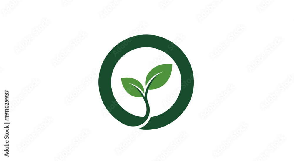 Fototapeta premium Minimalist Green Leaf Logo: Sustainable Growth and Environmental Awareness Concept