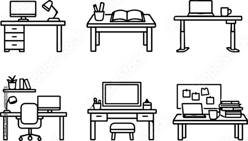 Office desk and workspace icons
