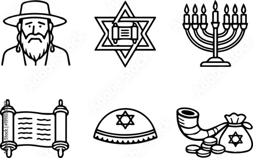 Jewish religion symbols and traditions. Vector