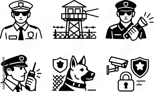 Security guard and surveillance icons
