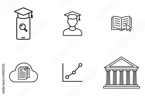 Icons representing various aspects of education and academic achievements