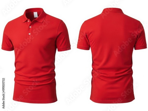 Bright red polo shirt with short sleeves and collar