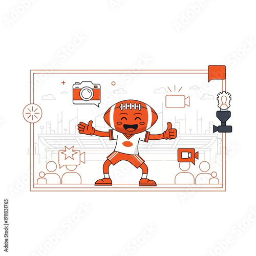Joyful Football Character Celebrating Victory With Thumbs Up And Camera Icon