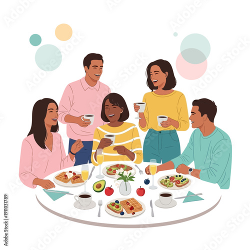 Joyful Friends Gather for Delicious Brunch Celebration Together