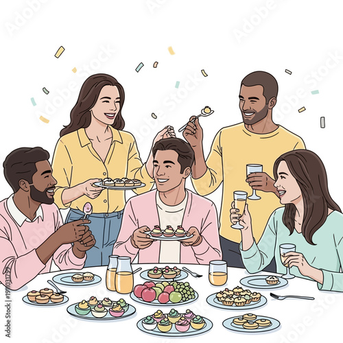 Joyful Friends Sharing Delicious Appetizers at a Festive Gathering