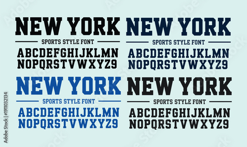 New York Sports Style Alphabet Set with Bold Varsity Typography in Multiple Colors for Athletic Team Apparel Design