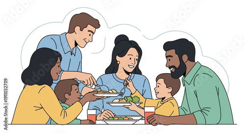Joyful Multiethnic Family Sharing A Wholesome Meal Together