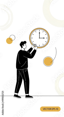 Man Adjusting A Giant Clock Face Represents Time Management