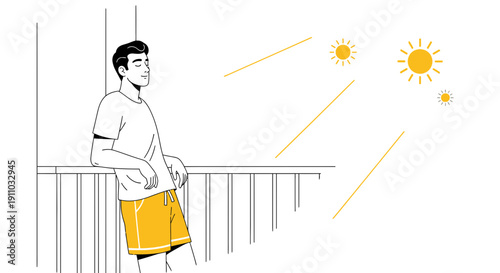 Man Enjoying Sunshine On Balcony