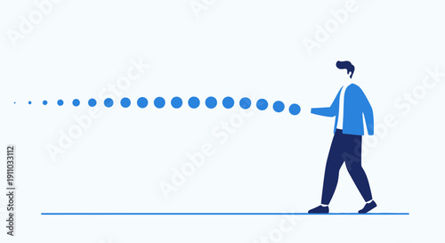 Man Following A Trail Of Expanding Digital Dots