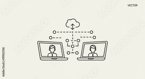 Business professionals collaborating online with cloud connection