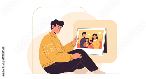 Man Gazing At Cherished Family Photograph Nostalgic Moment