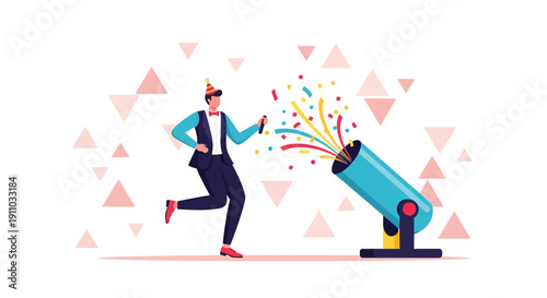 Joyful Person Celebrating Special Moments With Confetti and Cannon Imagery