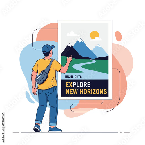 Man Gazing At Adventure Poster Exploring Scenic Mountain Landscape