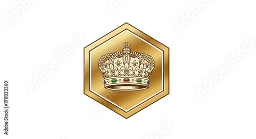 Golden Crown Icon in Hexagon.