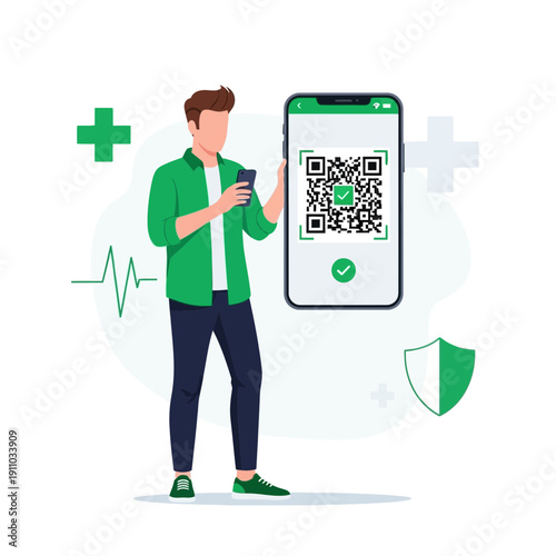 Man Holding Smartphone With QR Code And Health Pass Verification