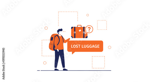 Lost Luggage Concern Traveler Seeking Assistance with Baggage Inquiry Illustration