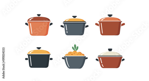 Cooking Pots Vector Set, Kitchen Utensils