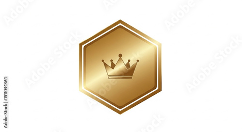 Golden Crown Icon Hexagonal Badge.